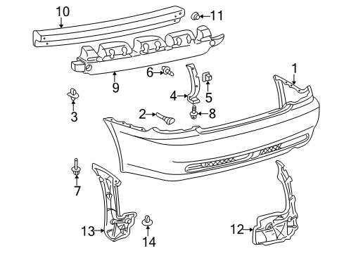 2003 Lexus IS300 Rear Bumper Support, Rear Bumper Side, NO.2 RH Diagram for 5215753030