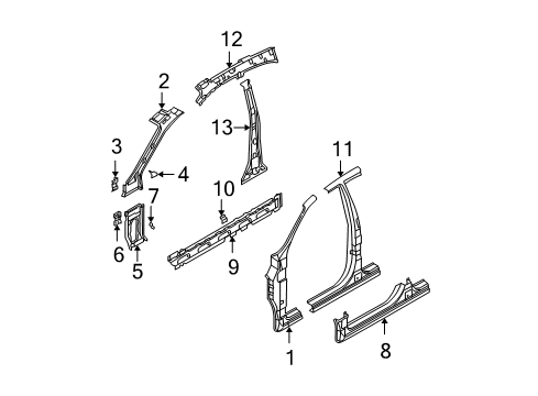2004 Kia Sorento Center Pillar, Hinge Pillar, Rocker Panel Assembly-Center Pillar Outer Diagram for 711013E1B0