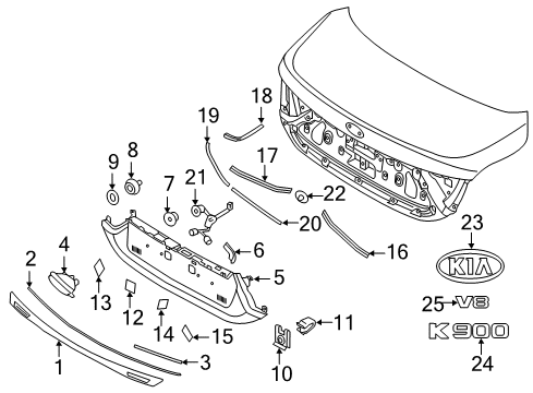 2015 Kia K900 Exterior Trim - Trunk Lid Sealing Pad-Back Panel Moulding Diagram for 873773T000