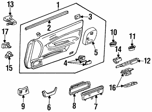 1995 Honda Accord Interior Trim - Front Door Pocket, L. Door Pull *NH178L* (Power Window) (Trw) (EXCEL CHARCOAL) Diagram for 83571SV4A10ZB