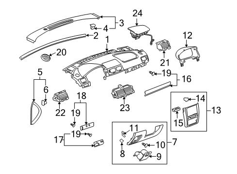 2008 Pontiac G5 Cluster & Switches, Instrument Panel Front Console Clip Diagram for 21097524