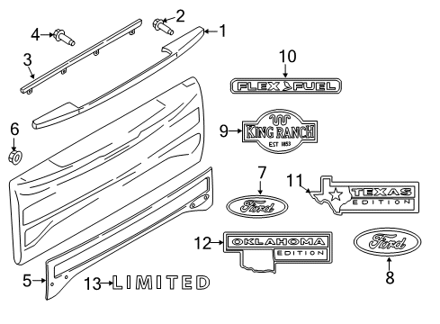 2021 Ford F-250 Super Duty Exterior Trim - Tail Gate Emblem Diagram for HC3Z9942528A