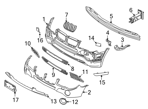 2010 BMW X3 Front Bumper Cover Cap, Primed, Left Diagram for 61673416175