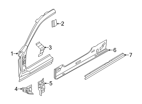 2018 BMW 430i xDrive Hinge Pillar, Rocker, Uniside Column A Exterior, Left Diagram for 41007344965