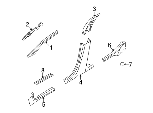 2008 Mercury Milan Interior Trim - Pillars, Rocker & Floor Windshield Pillar Trim Diagram for 6E5Z5403598BAB