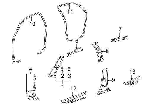 2002 Toyota Echo Interior Trim - Pillars, Rocker & Floor Rail Trim Diagram for 6641352011