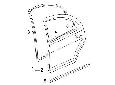 2003 Dodge Stratus Rear Door & Components, Exterior Trim Molding-Rear Door Diagram for SX14TZZAB