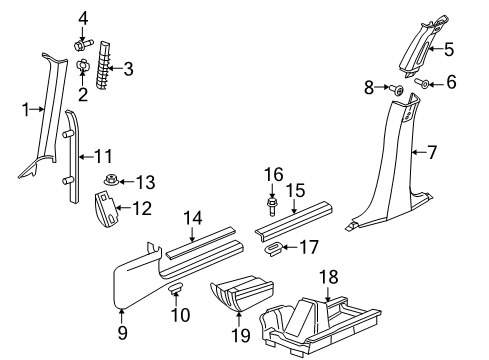 2007 Chrysler 300 Interior Trim - Pillars, Rocker & Floor Footrest Diagram for 55197482AB