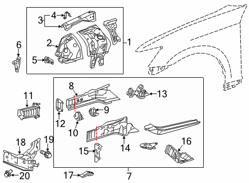 2015 Lexus GS450h Structural Components & Rails Box, Torque, Front RH Diagram for 5719730050