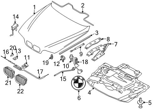 1998 BMW 528i Grille & Components, Hood & Components Sound Insulating Engine Hood Diagram for 51488159483