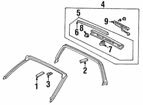 1994 Honda Civic del Sol Exterior Trim - Roof Garnish Assy., RR. Roof Rail *NH538* (FROST WHITE) Diagram for 74403SR2013ZE