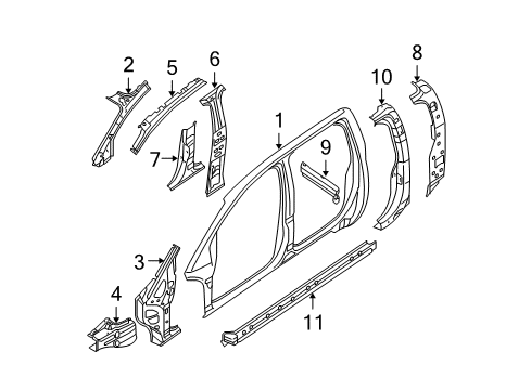 2010 Nissan Titan Center Pillar, Hinge Pillar, Lock Pillar, Rocker, Uniside Reinforce-Front Pillar, Upper RH Diagram for 762147S030