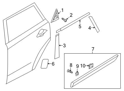 2020 Kia Niro Exterior Trim - Rear Door Clip-Waist Line Moulding Mounting Diagram for 8775638000