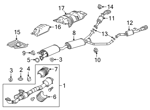 2019 Honda Passport Exhaust Components Muffler, Exhaust Diagram for 18307TYRA51