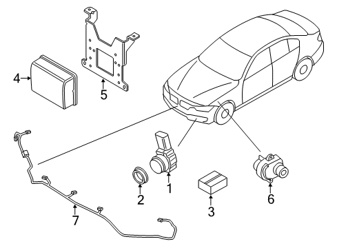 2015 BMW 320i Front Bumper Imperialblau Ultrasonic Transducer Diagram for 66209261621