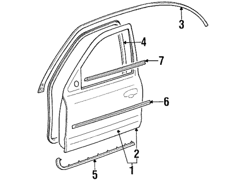 1995 Mercury Mystique Front Door & Components, Exterior Trim Weatherstrip On Body Diagram for F5RZ5420708A
