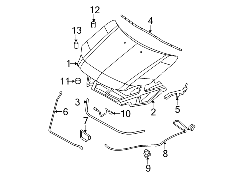 2008 Ford Fusion Hood & Components Hood Diagram for 6E5Z16612AA