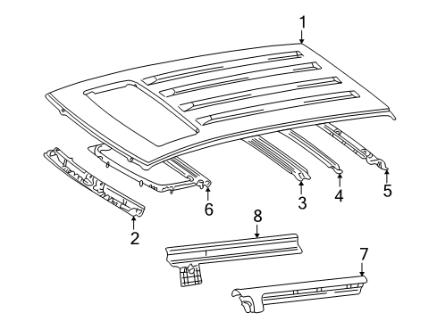 2002 Toyota Highlander Roof & Components Roof Rail Diagram for 6121348010