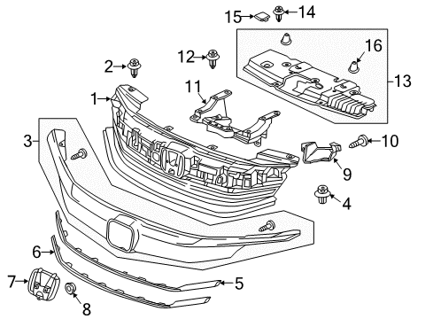 2017 Honda Accord Grille & Components Finish, FR. Grille (Upper) Diagram for 71123T2FA51