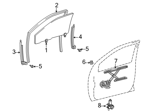 2005 Scion xA Front Door Rear Guide Diagram for 6740452060