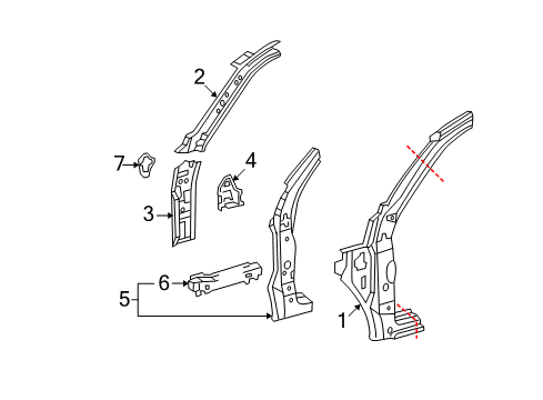 2006 Toyota Tundra Hinge Pillar Inner Hinge Pillar Diagram for 611240C030