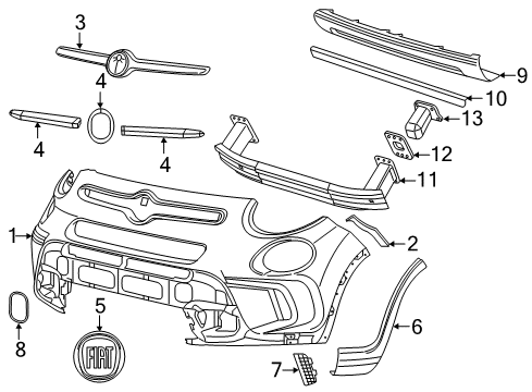 2019 Fiat 500L Front Bumper Plate-Front SIDERAIL Diagram for 68200919AA