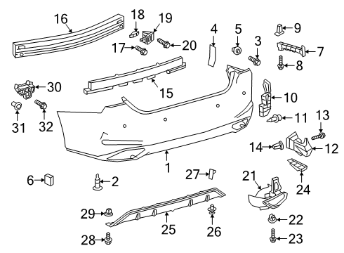 2019 Lexus ES350 Rear Bumper Bumper Cover Heat Shield Screw Diagram for 90159A0059