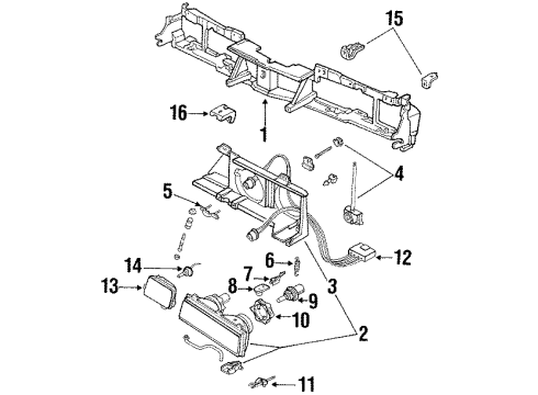 1991 Pontiac 6000 Headlamps Lens & Housing Assembly Diagram for 16516639