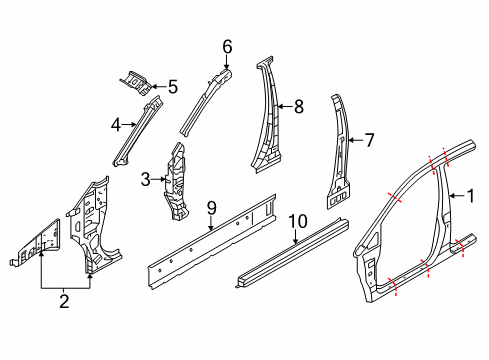 2017 Nissan Versa Aperture Panel, Center Pillar, Hinge Pillar, Rocker Dash-Side, LH Diagram for G62419KFMA