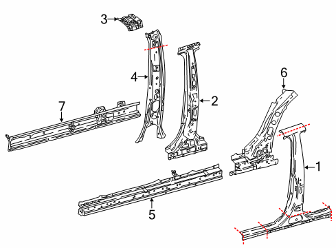 2018 Toyota Camry Center Pillar & Rocker Inner Center Pillar Diagram for 6103406020