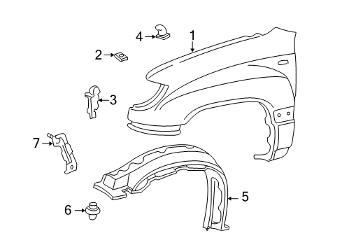 1999 Toyota Land Cruiser Fender & Components Liner, Front Fender, LH Diagram for 5387660021