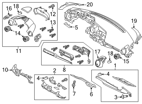 2018 Fiat 124 Spider Cluster & Switches, Instrument Panel Screw Diagram for 68314630AA