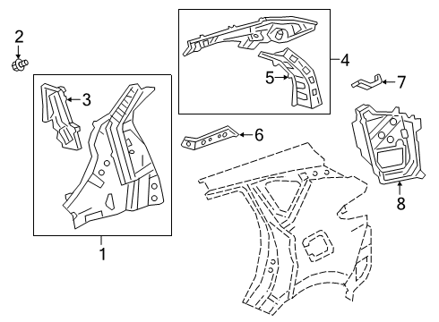 2020 Acura RDX Inner Structure - Quarter Panel Rail Complete Left, Rear Diagram for 64760TJBA00ZZ