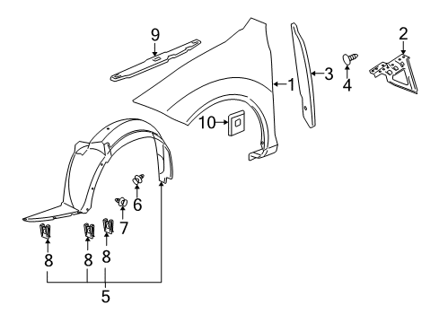 2009 Chevrolet Cobalt Fender & Components, Exterior Trim Fender Liner Diagram for 15845960
