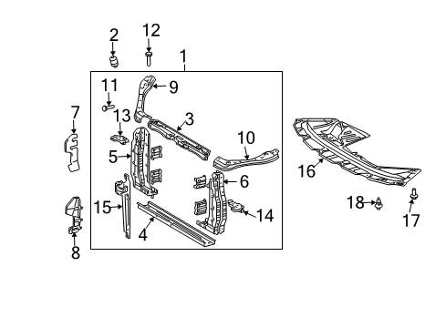 2005 Toyota Sienna Radiator Support, Splash Shields Upper Support Diagram for 5321308010