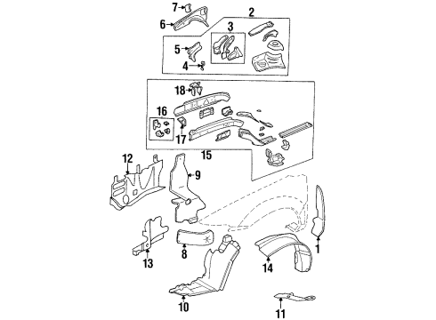 1998 Oldsmobile Cutlass Structural Components & Rails Splash Shield Diagram for 22607002