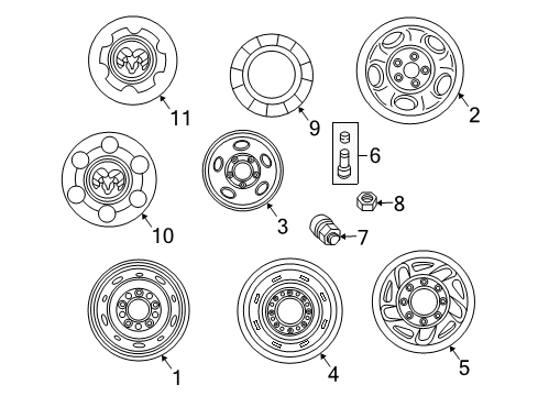 2001 Dodge Ram 1500 Van Wheels, Covers & Trim Steel Wheel Diagram for 52106212AC