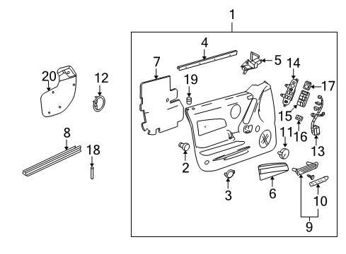 2007 Pontiac Grand Prix Front Door Front Side Door Window Regulator Assembly Diagram for 15934640