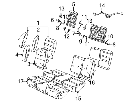 2000 Oldsmobile Alero Rear Seat Components Pad Asm, Rear Seat Cushion Diagram for 22605032