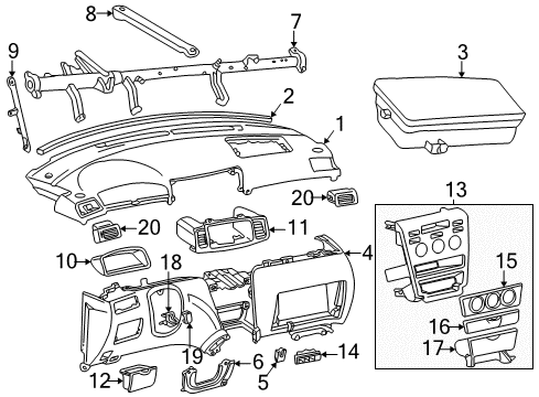 2003 Toyota Corolla Instrument Panel Upper Dash Panel Diagram for 5530202110B0