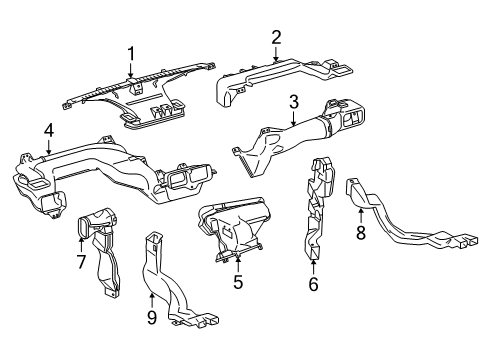 2013 Scion iQ Ducts Defroster Nozzle Diagram for 5595074010