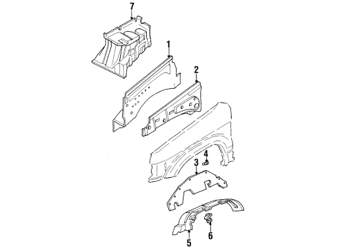 1997 Acura SLX Inner Components - Fender Cover Mud Fender Ski Diagram for 8972338710
