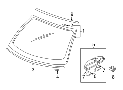 2001 Mitsubishi Eclipse Windshield Glass, Reveal Moldings Brush Pkg-Dome Lamp Diagram for MR572859