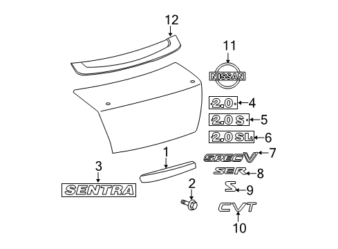2009 Nissan Sentra Spoiler, Exterior Trim Side Rear Emblem Diagram for 84896ZJ61A