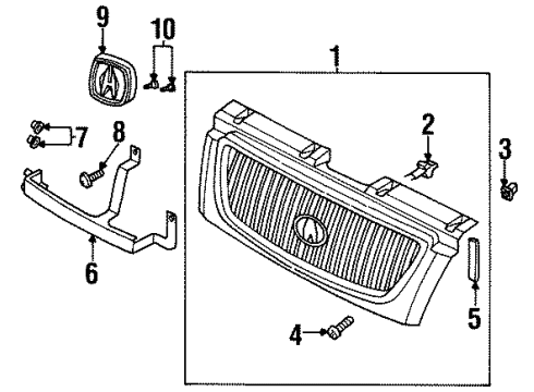 1998 Acura SLX Grille & Components Clip, Radiator Grille (Black) Diagram for 8942180270