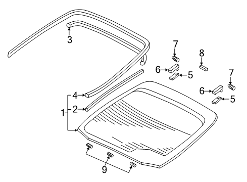 2001 Honda Insight Lift Gate - Glass & Hardware Spacer B, RR. Windshield Diagram for 73222S3Y000