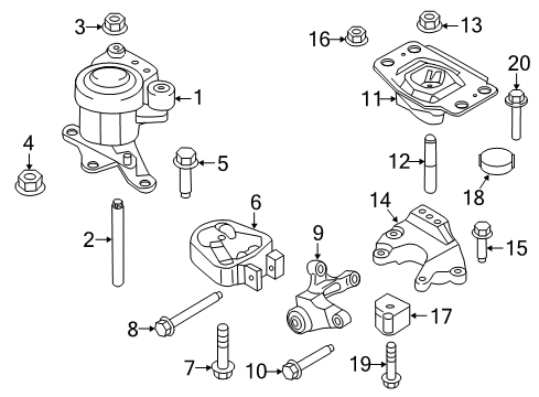 2014 Ford Fusion Engine & Trans Mounting Front Mount Nut Diagram for W714991S442