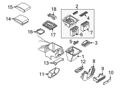 2001 BMW X5 Console Center Armrest Tray Diagram for 51168215943