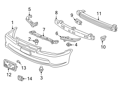2002 Honda Accord Front Bumper Base, Front License Plate Diagram for 71145S82A01