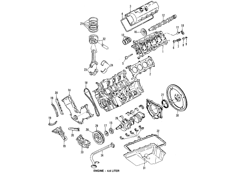 1991 Lincoln Town Car Engine Parts, Mounts, Cylinder Head & Valves, Camshaft & Timing, Oil Pan, Oil Pump, Crankshaft & Bearings, Pistons, Rings & Bearings Valve Cover Gasket Diagram for F1AZ6584A